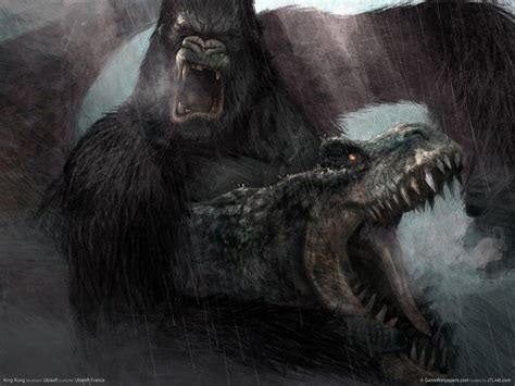 Battle With T Rex King Kong T Rex Art Kong