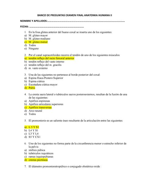 Banco DE Preguntas Final Udabol Anatomia II BANCO DE PREGUNTAS EXAMEN