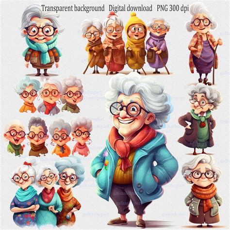 Funny Old Ladies Clipart Png Old Aged People Watercolor Happy Women