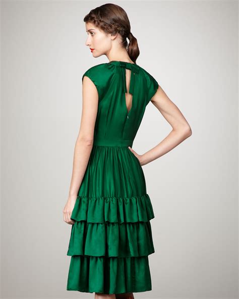 Lyst Milly Ruffled Satin Dress In Green