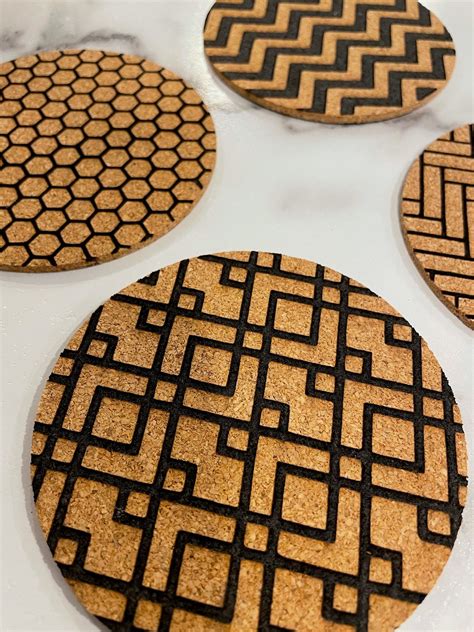 Geometric Cork Coasters Contemporary Coasters Engraved Etsy Canada