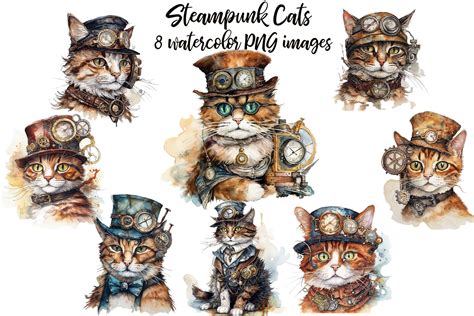 Steampunk Cat Clipart Graphic By Retrowalldecor · Creative Fabrica