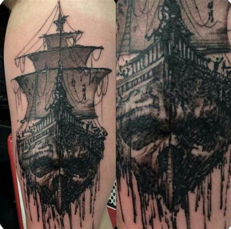 Skull Pirate Ship Tattoo This Will Have To Be One Of The Tattoos To Go On My Leg Crane I