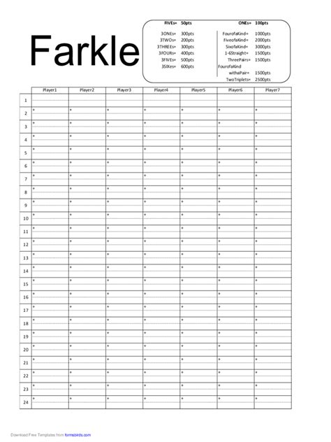 Free Printable Farkle Score Sheets