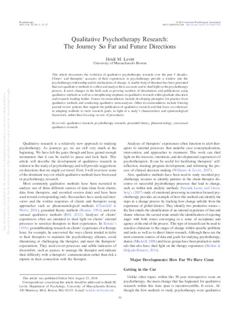 Pdf Qualitative Psychotherapy Research The Journey So Far And Future