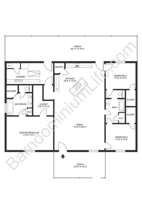 Open Concept Barndominium Floor Plan With Front And Back Porch Barn