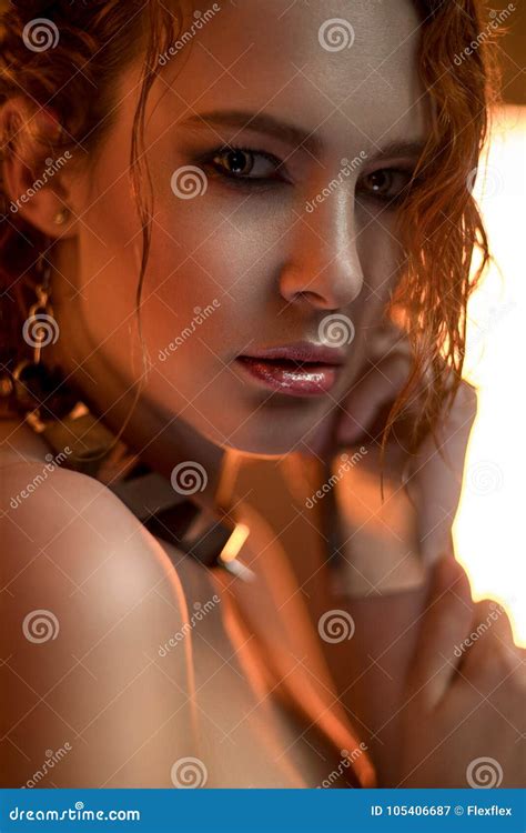 Portrait Of Red Hair Woman With Necklace Stock Image Image Of Lashes