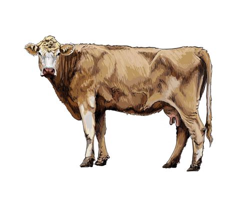 Brown Cow From A Splash Of Watercolor Colored Drawing Realistic