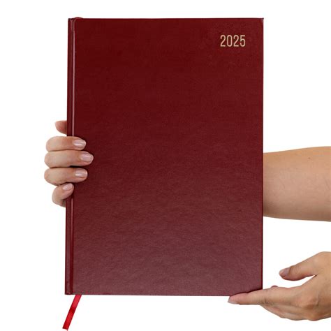2025 A4 Page A Day Diary Burgundy Design Evelay