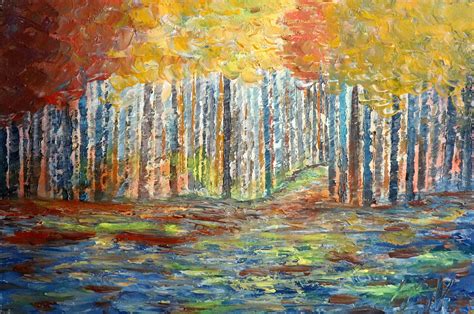 Fall Trees Forest A Beautiful Bright Afternoon Original Oil Painting