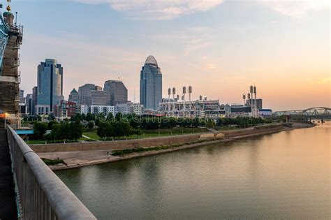 Reflections Of Downtown Cincinnati In The Ohio River Stock Photo
