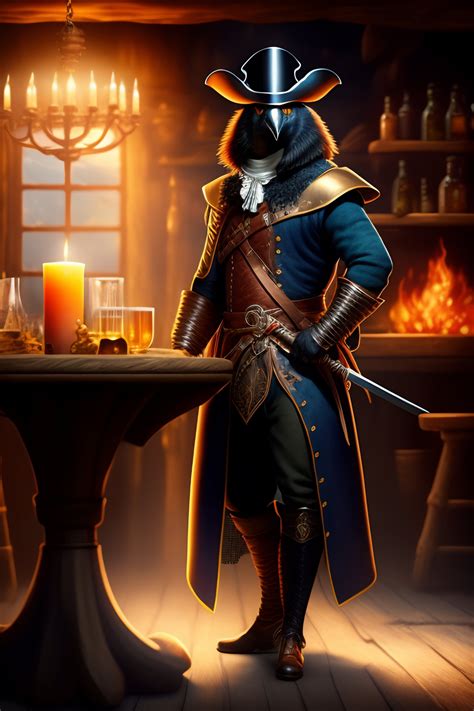 Lexica A Crow With A Fencing Sword In Pirate Clothes In A Tavern