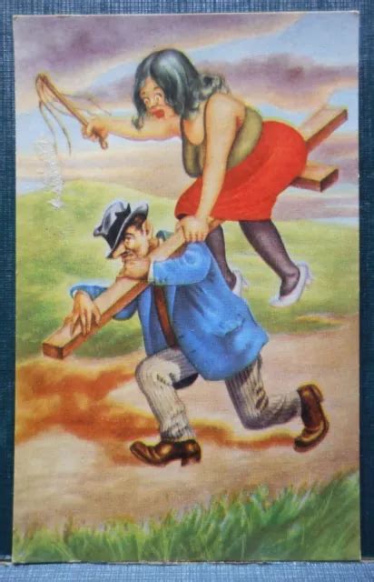 Woman Whipping Man Caring A Cross Mexican Bondage Postcard Picclick