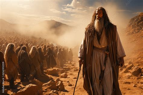 Illustration Of Moses Leading The People Of Israel In The Desert On The