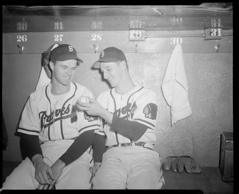 Boston Braves Pitchers Johnny Sain And Warren Spahn In Dugout At Braves