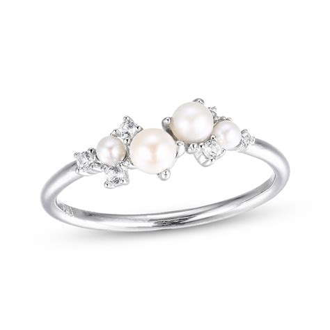 Cultured Pearl And White Lab Created Sapphire Ring Sterling Silver Kay