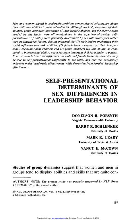 pdf self presentational determinants of sex differences in leadership behavior