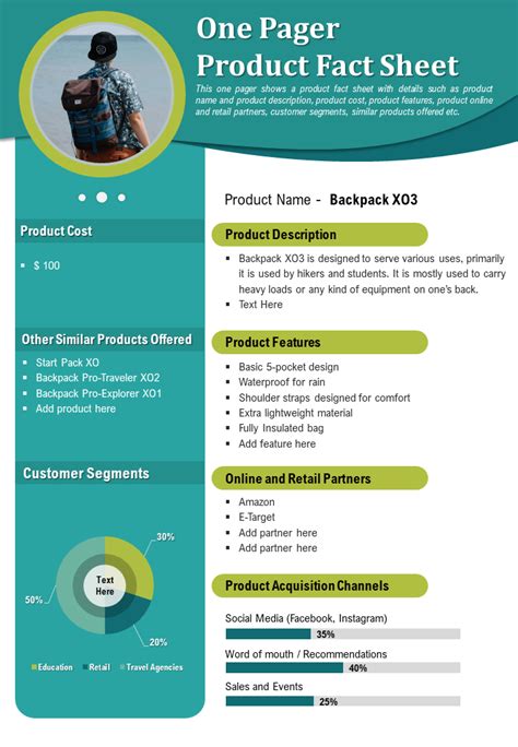 One Pager Outdoor Product Sell Sheet Presentation Report Infographic