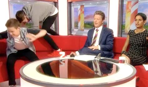 Bbc Breakfast Hosts Charlie Stayt And Naga Munchetty Gobsmacked As Guests Jump Behind Sofa Tv