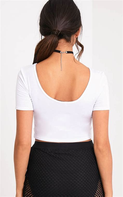 Basic White Scoop Back Crop T Shirt Tops Prettylittlething
