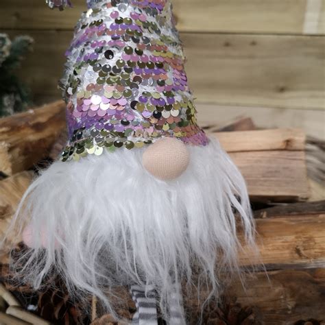 Pink And Grey Sequin Hat Festive Christmas Sitting Gonk With Dangly Legs