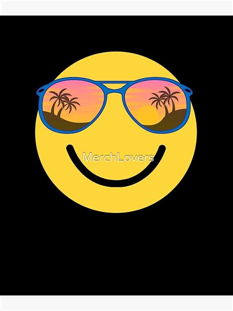 Emoticon Smiling Face With Retro Palm Trees Sunglasses Poster By