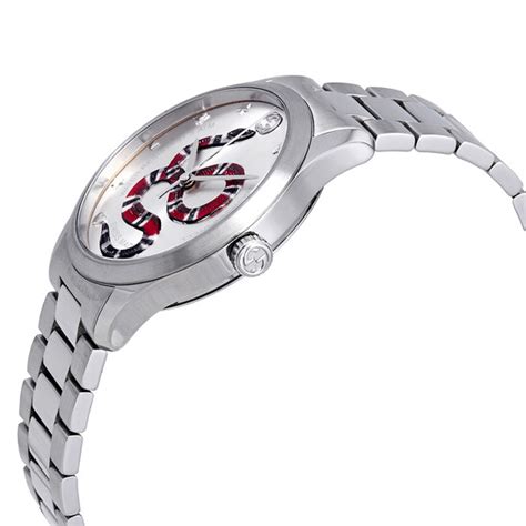 Gucci G Timeless Silver Dial With Snake Motif Stainless Steel Watch