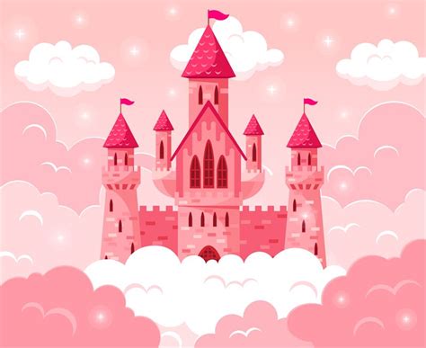 Cartoon Fairy Tale Pink Castle Magic Fairytale Medieval Tower Prince