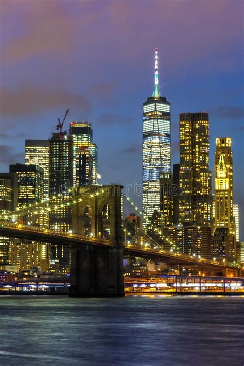 Nova Yorline City Skyline Night Manhattan Cidade De Brooklyn Bridge