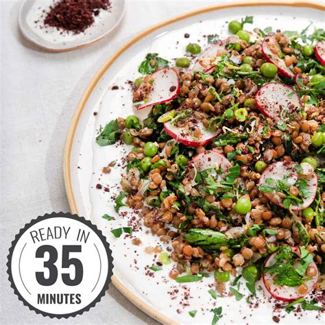 vegetarian spring salad with peas and lentils 22g protein