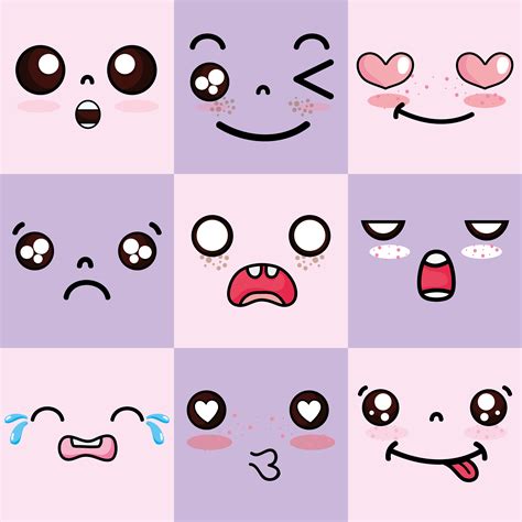 Set Kawaii Cute Faces Expression 658866 Vector Art At Vecteezy