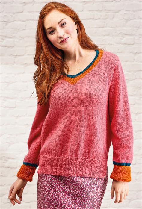 Constructed seamlessly to reduce as much bulk as possible, this is a fun pattern to challenge your knitting skills. Simple V Neck Jumper | Knitting Patterns | Let's Knit Magazine