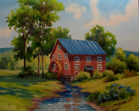 Nels Everyday Painting Old Mill With Stream Sold