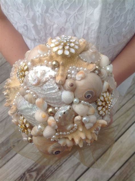 A beach themed wedding : Seashell Bouquet Beach Wedding Brooch Starfish by ...