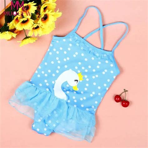 12months 3y Infant Kids Baby Girls Swan Print One Piece Swimsuit