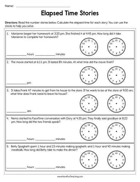 Elapsed Time Stories Worksheet Have Fun Teaching