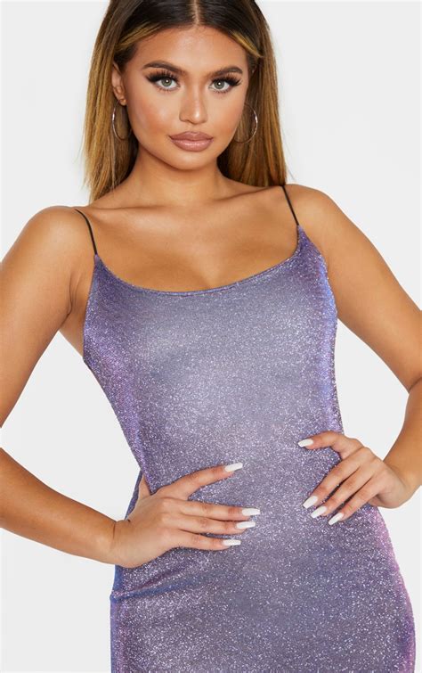 Lilac Irridescent Glitter Strappy Bodycon Dress Prettylittlething