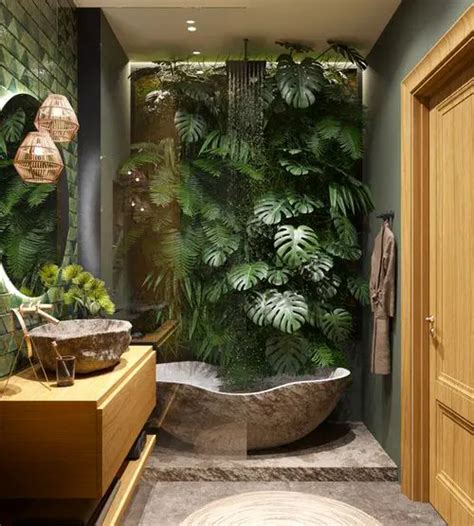 25 Luxurious Tropical Bathroom Design Ideas With Plants Outdoor