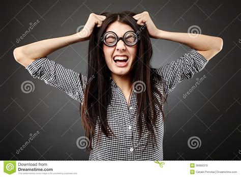 Closeup Female Geek Stock Image Image Of Brunette Irritated 36666379