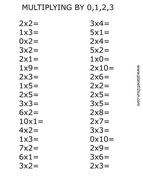 0-3 Multiplication Worksheets