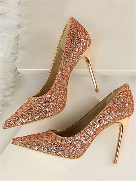 Women Sparkling Glitter Stiletto Heel Closed Toe High Heels - Bonnyin.com