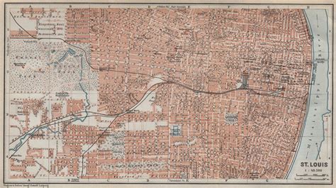St Louis Antique Town City Plan Missouri Baedeker 1909 Old Map