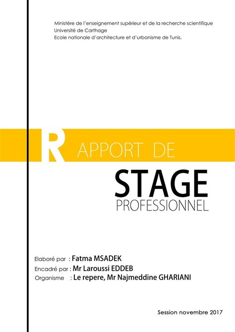 Presentation 1ere Page Rapport De Stage