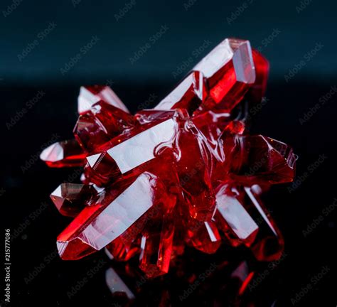 Red Crystal Of Natural Origin Close Up Of Crystals In Ruby Color On