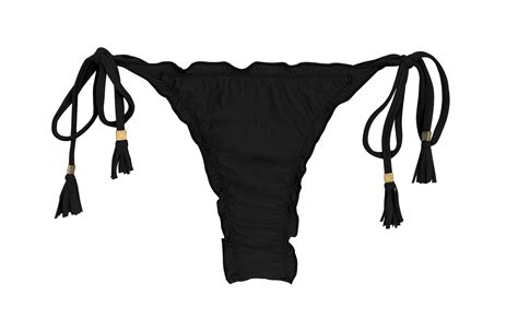 Black String Side Tie Bikini Bottom Wavy Edges Bottom Ambra Preto Eva