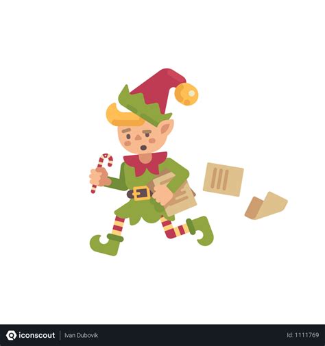 Free Cute Busy Christmas Elf Running With Papers And Letters