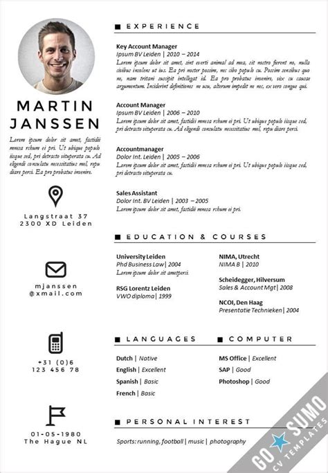 A Professional Resume Template Is Shown In Black And White