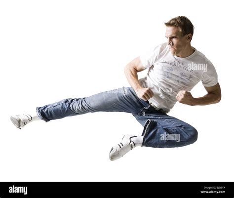 Man Doing A Karate Kick Stock Photo Alamy