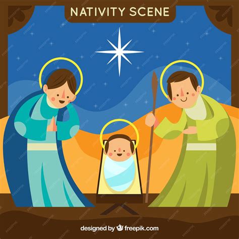 Free Vector Funny Nativity Scene In Flat Design