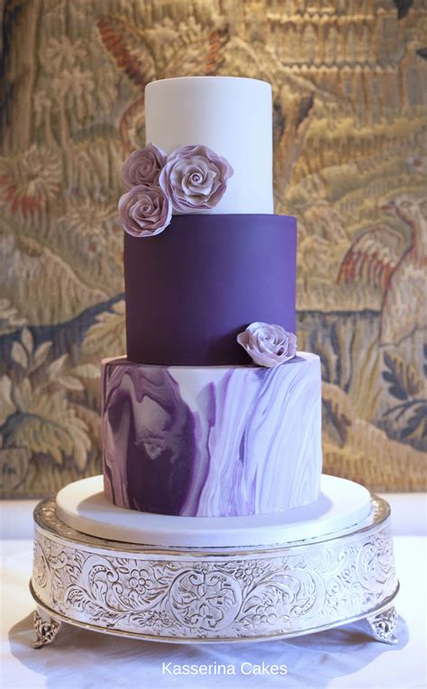 Purple Marbelled Wedding Cake With Sugarpaste Roses By Sussex Based
